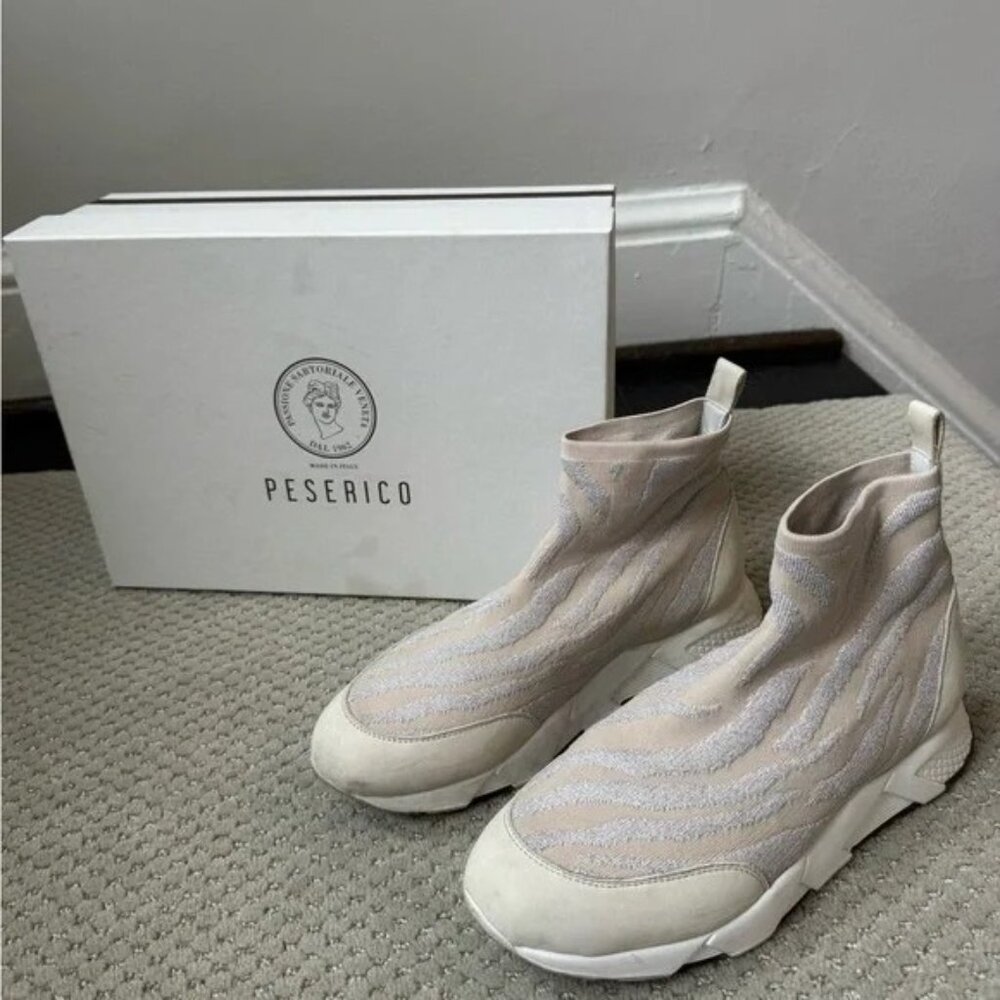 Peserico Metallic Knit Sock Sneakers Made in Italy IT 39 US 9 Quiet Luxury